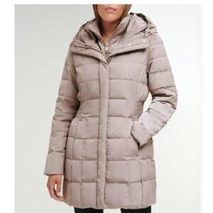 Cole Haan Hooded Taffeta Down Puffer Coat with Bib, Nude Pink, Small